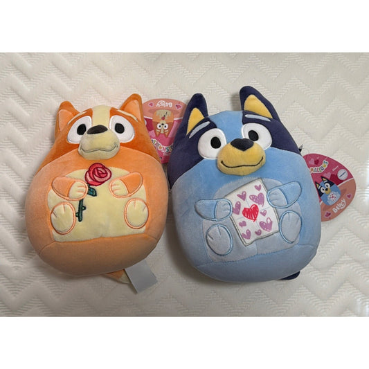 🔥Squishmallows Bluey & Bingo Valentine Plush Set Rose + Love Card Jazwares🔥