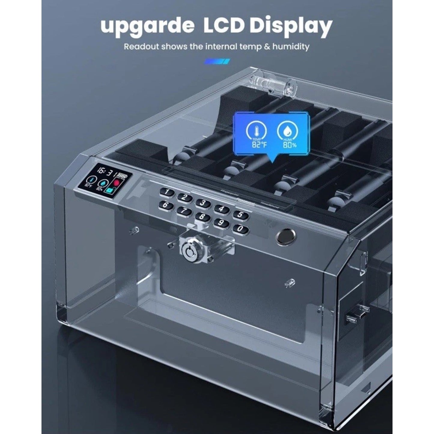 🔥4-Pistol Biometric Gun Safe with LCD Temp Humidity Battery BNWT🔥