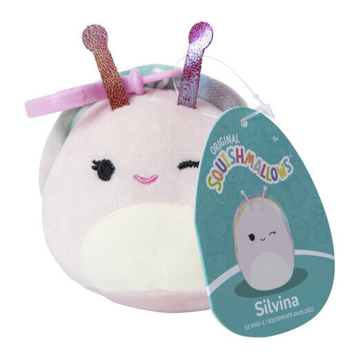 🔥Squishmallow Silvina the Snail Pink Rainbow Tie-Dye 3.5" Clip BNWT🔥