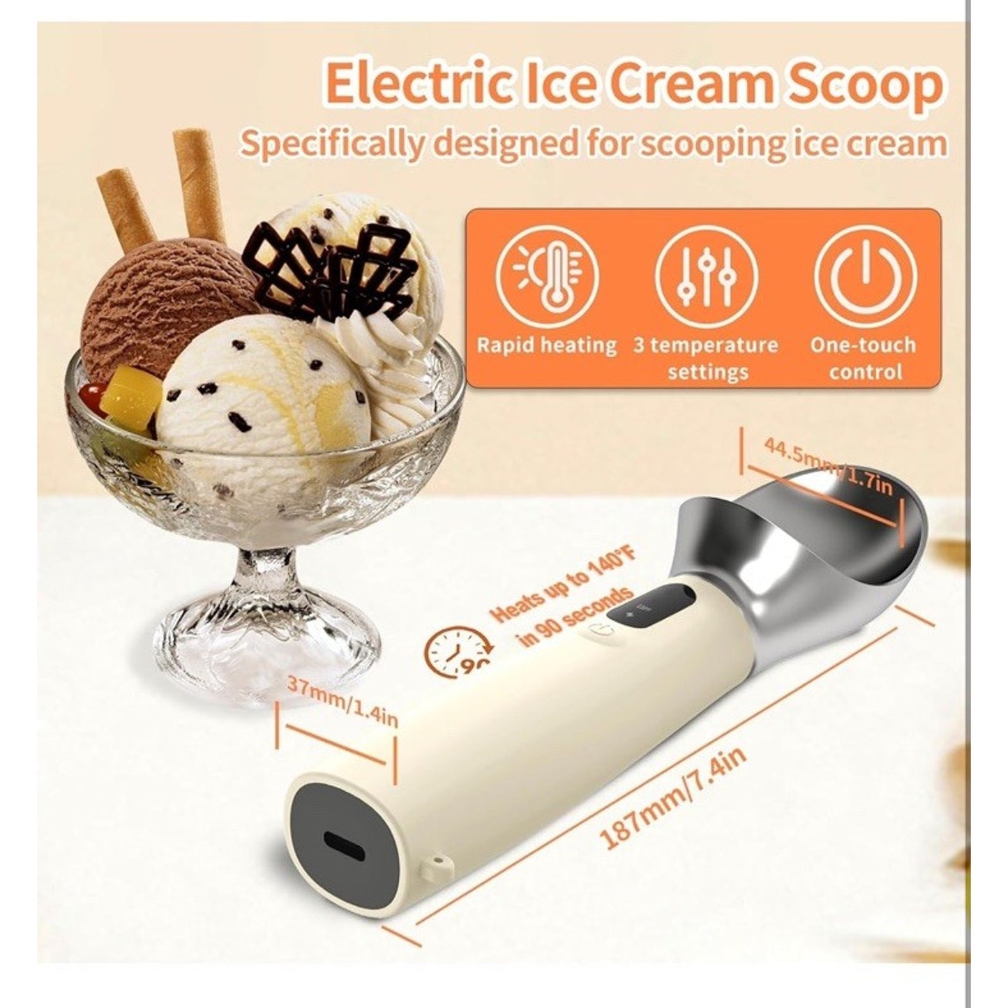 🔥Heated Ice Cream Scoop Recharge Electric Warming 3-Level Temp Control NWT🔥