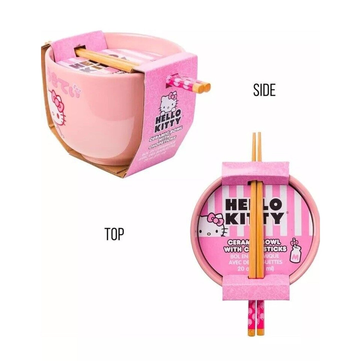 🔥Silver Buffalo Hello Kitty Strawberry Milk Ceramic Ramen Bowl with Chopsticks