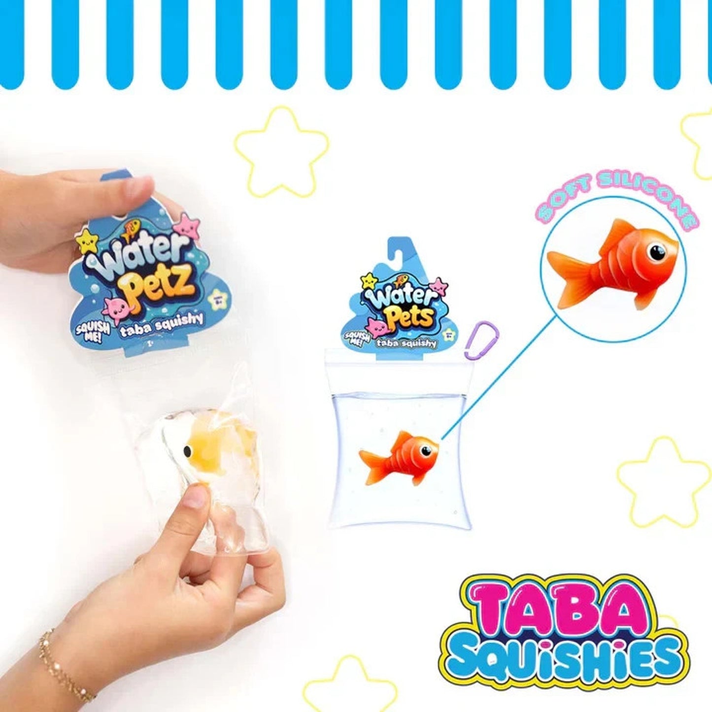 🔥Water Pets Taba Squishy Gold Fish Squeeze Toy Pet In A Bag Clip ORANGE BNWT🔥