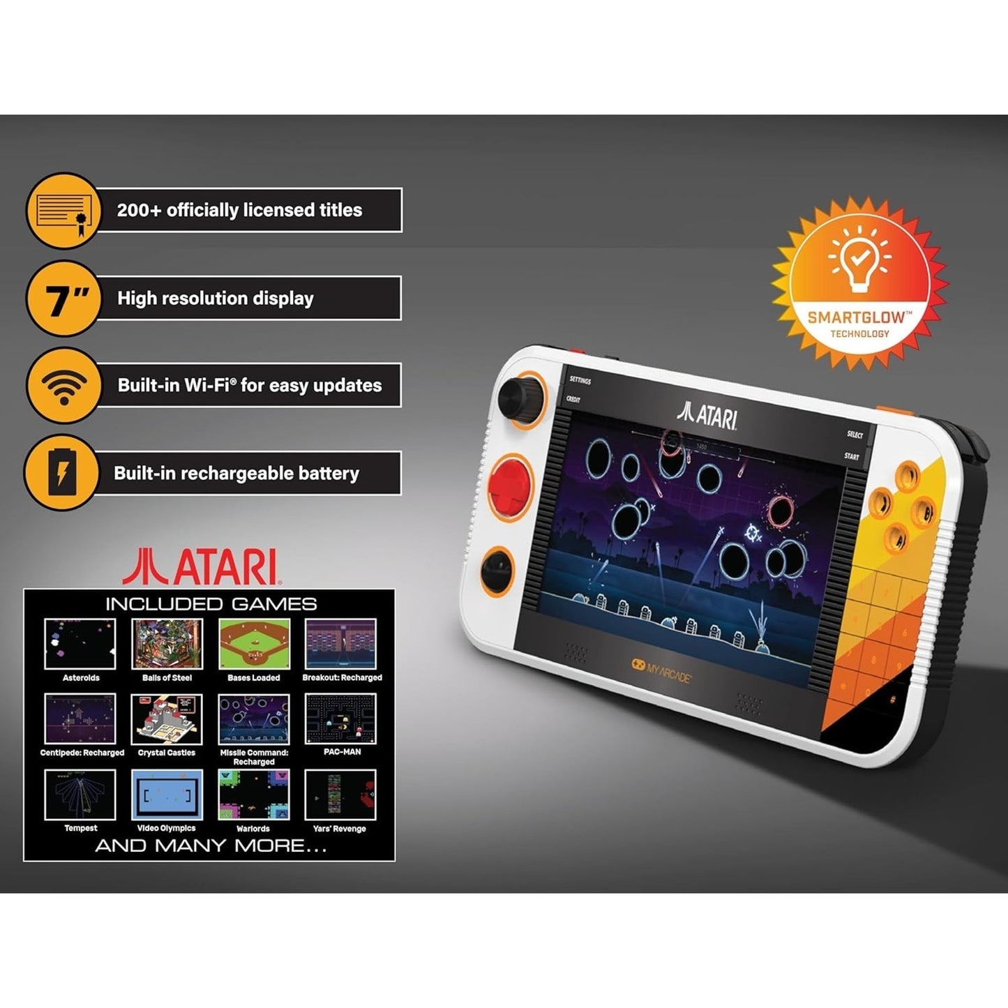 🔥My Arcade Atari Gamestation Go Over 200+ Preloaded Retro Games 7" Display NWT