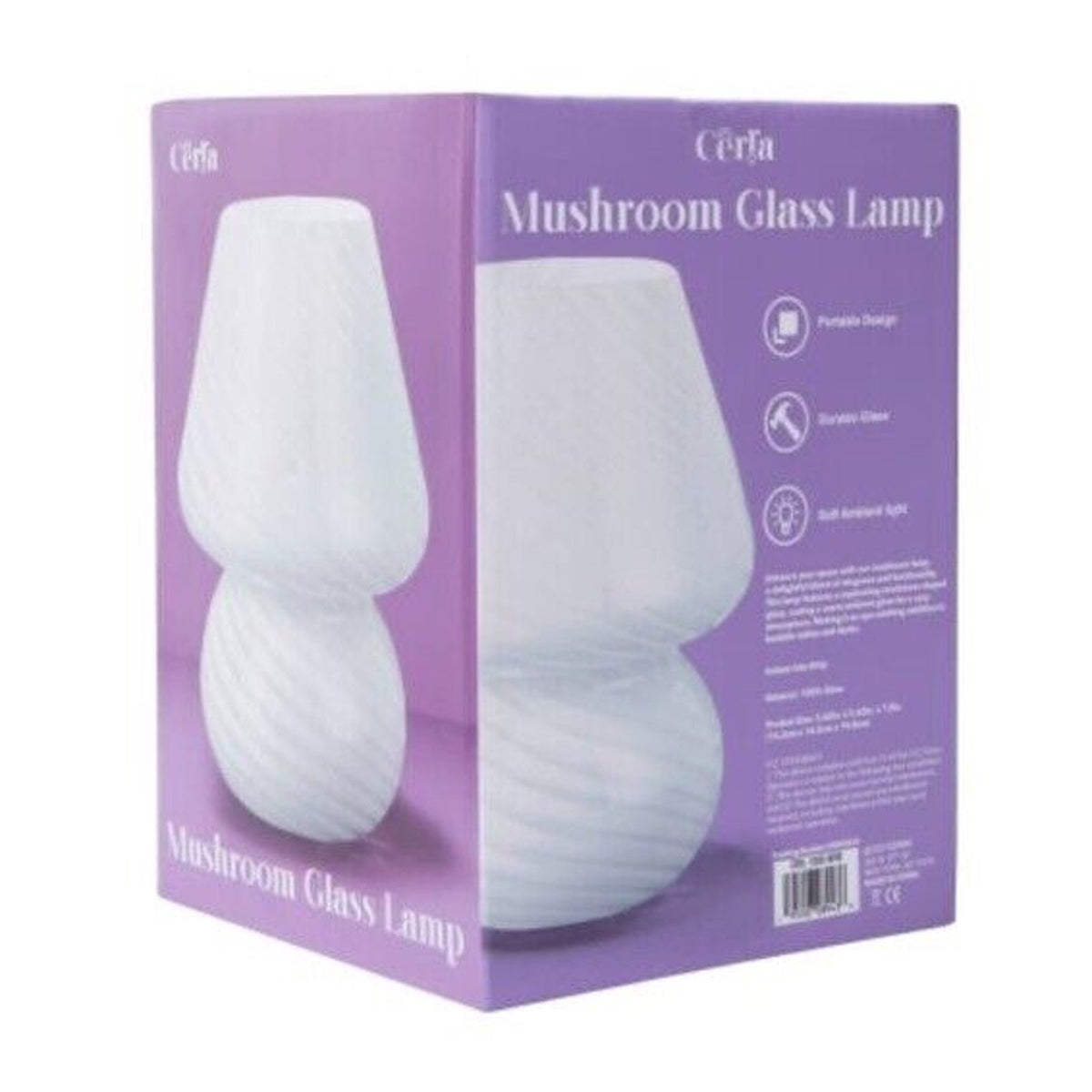 🔥White Striped Mushroom Shaped Glass Lamp 5.62 x 7.8 BNWT🔥