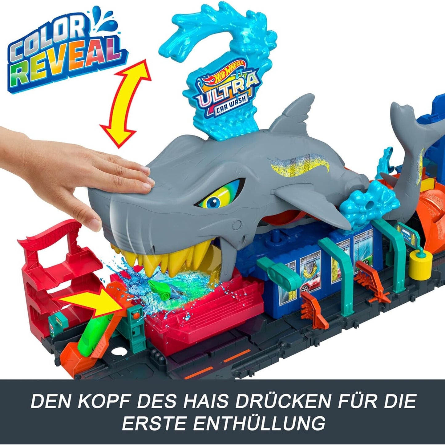 🔥Hot Wheels City Track Set Ultra Shark Car Wash 1:64 Scale Color Reveal Toy🔥