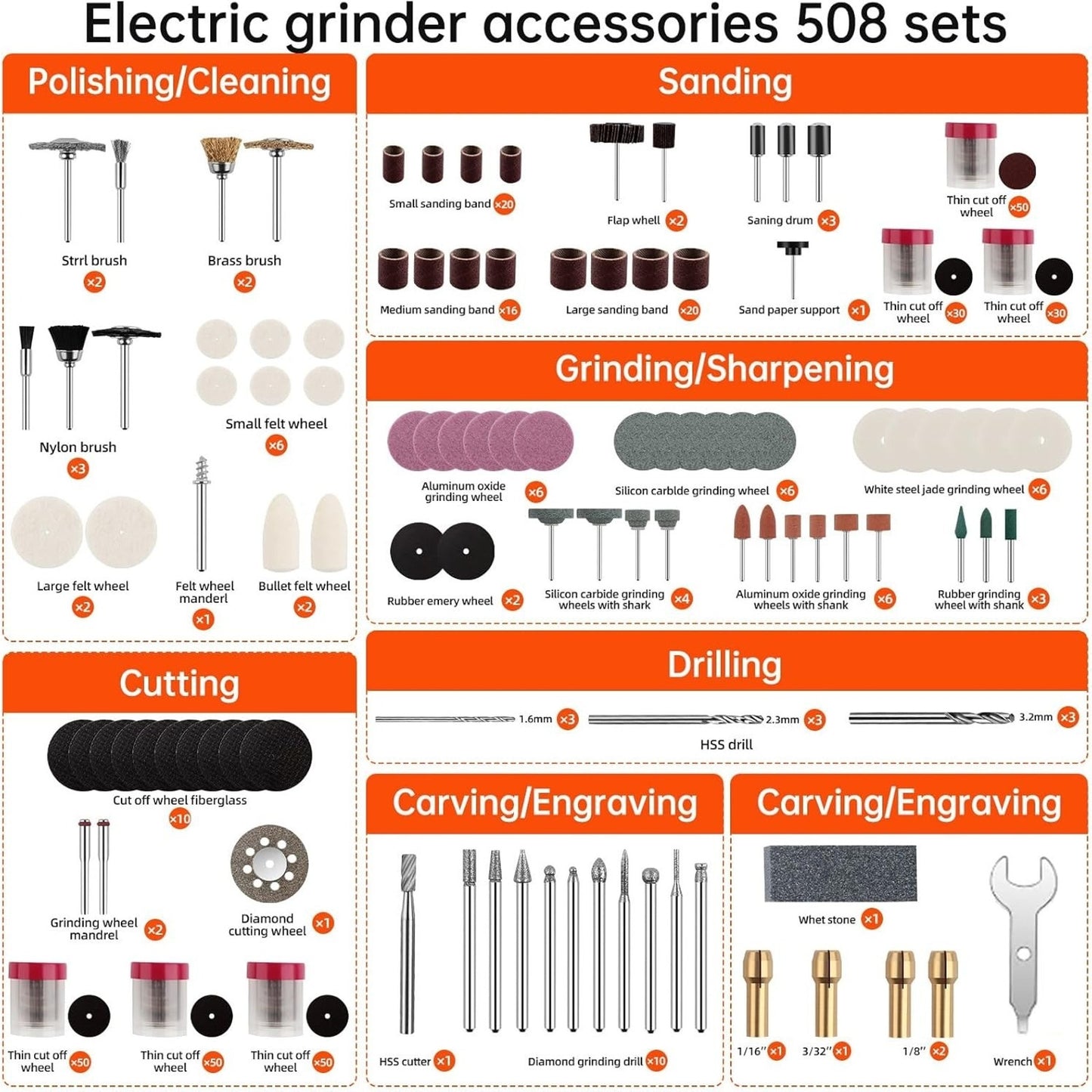 🔥508-Piece Rotary Tool Accessory Kit (1/8in) w/t Organizer BNWT🔥