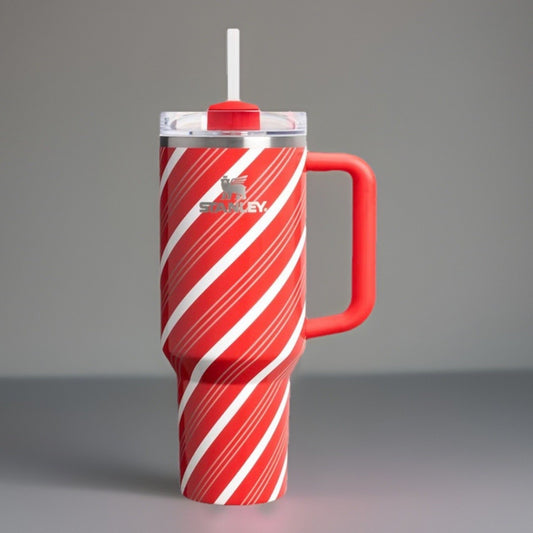 🔥Stanley 40 oz Stainless Steel H2.0 FlowState Quencher Tumbler Candy Cane Twist