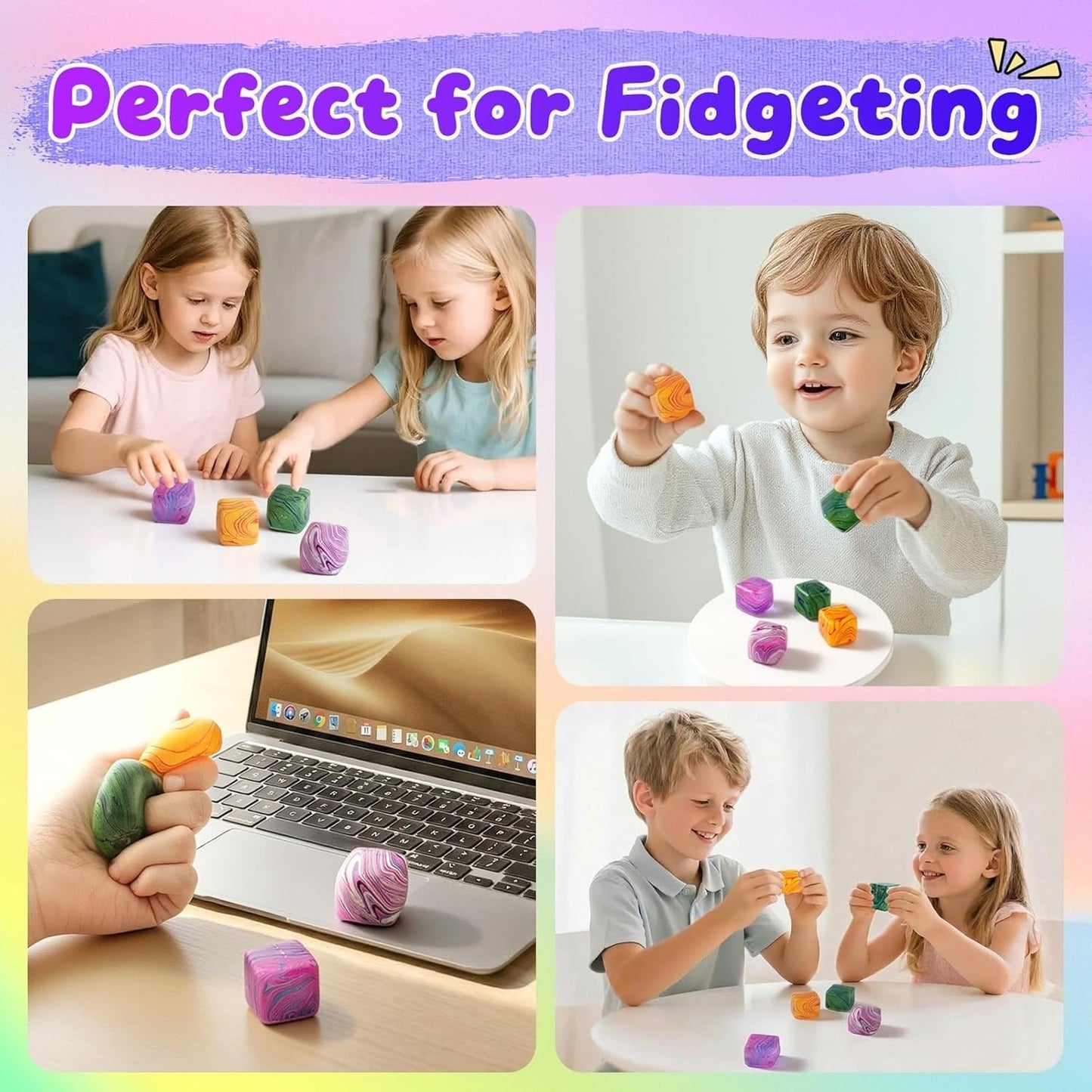 🔥4pk Squishy Fidget Toys Stress Cube Squishies Slow Rising Stress Cubes BNWT🔥