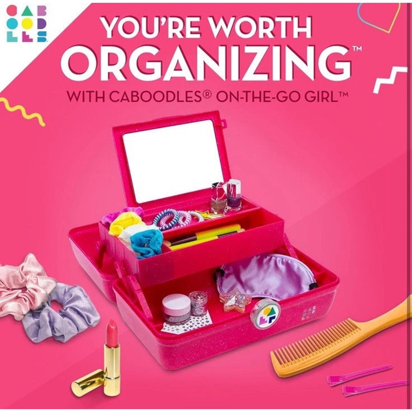 🔥Caboodles On-The-Go Girl Storage Makeup Bag Box - Pink Sparkle Clear Handle🔥