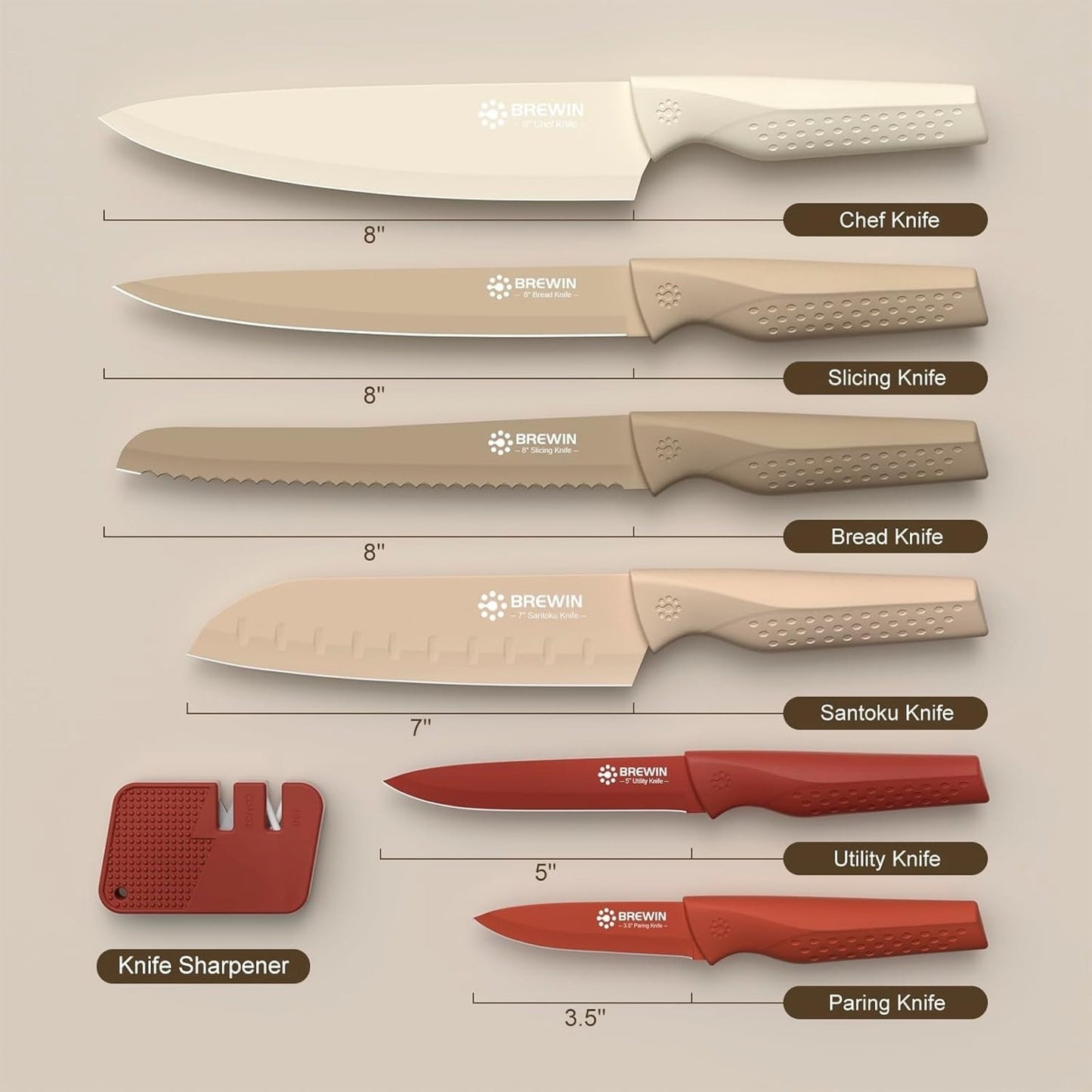 🔥Brewen 13 Pieces Kitchen Knives Set with Sharpener, Anti-Rust Coating BNWT🔥