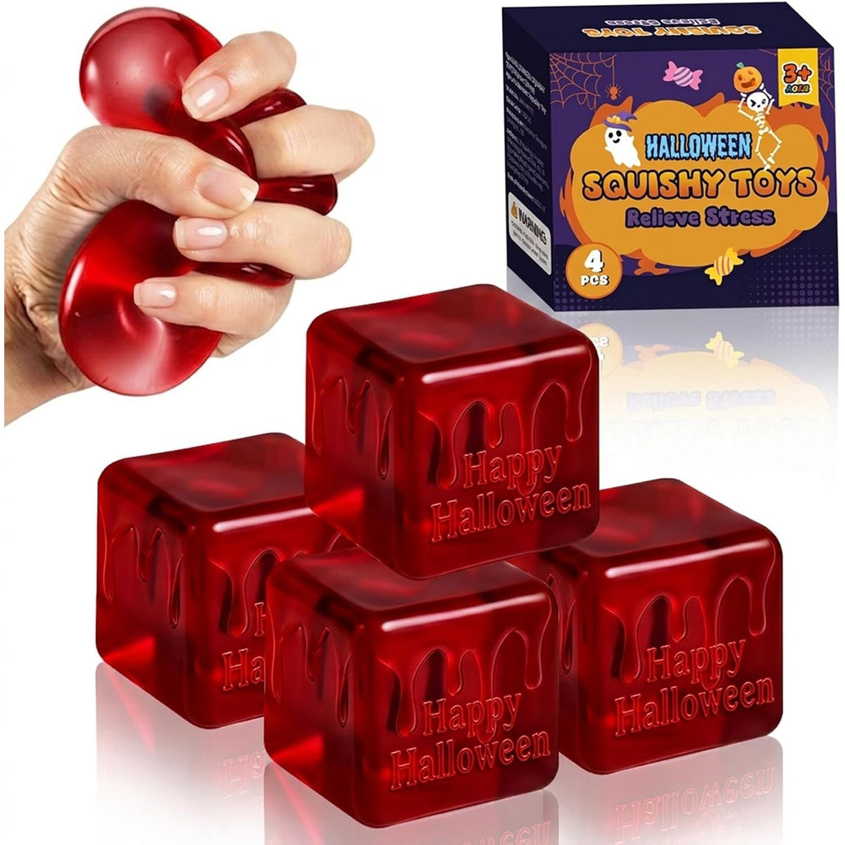 🔥Halloween Stress Blood Cube 4 Pack Squishy Toys BNWT🔥