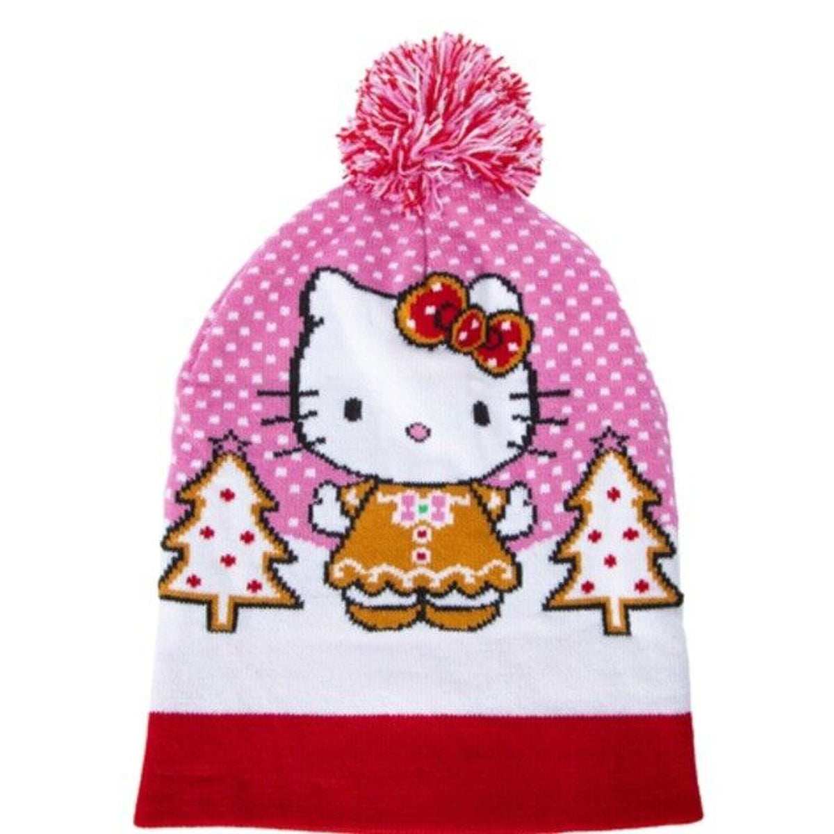 🔥Hello Kitty Hat Gingerbread Pom Beanie Sanrio Holiday Christmas Pink BNWT🔥