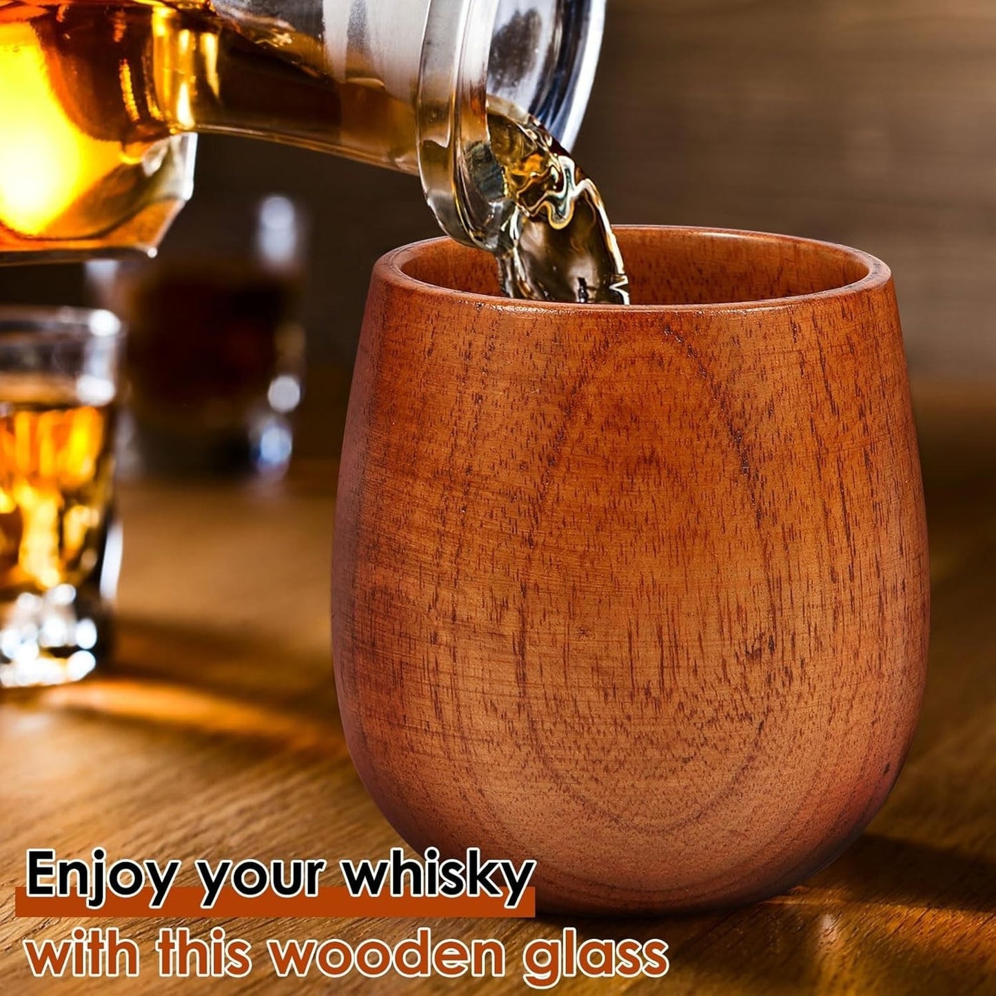 🔥Bourbon Wooden Drinking Glasses 2pk 250ml Whiskey Tumbler BNWT🔥