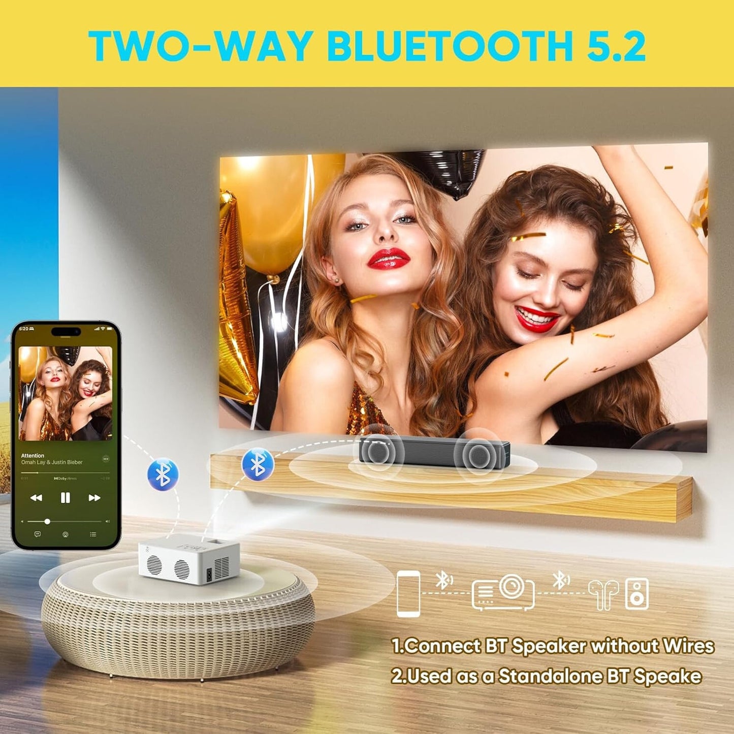🔥Mini Bluetooth Portable Movie Projector Full HD 1080P Supported BNWT🔥