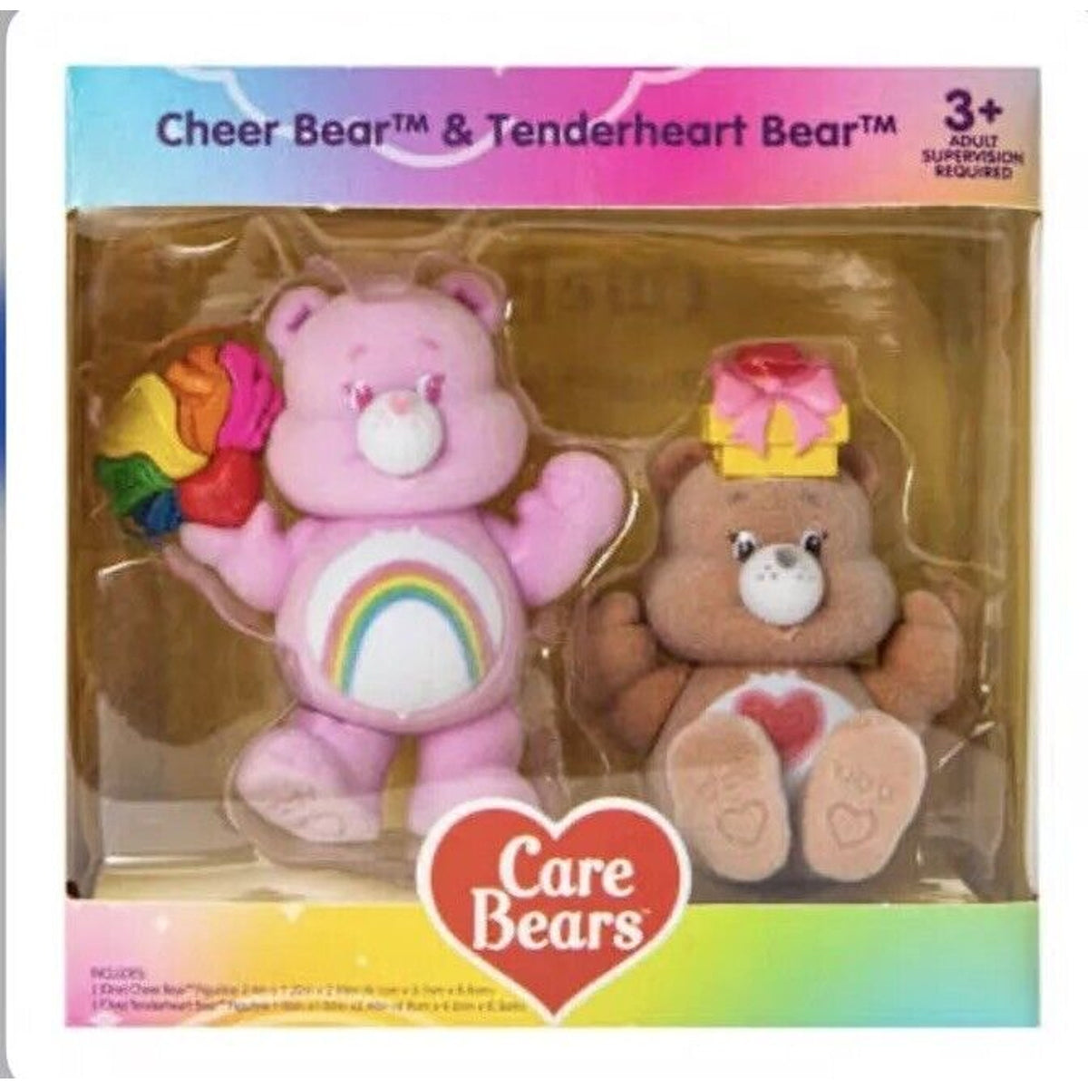 🔥Care Bears Flocked Figures Pack Of 2 Cheer Bear and Tenderheart Bear BNWT🔥
