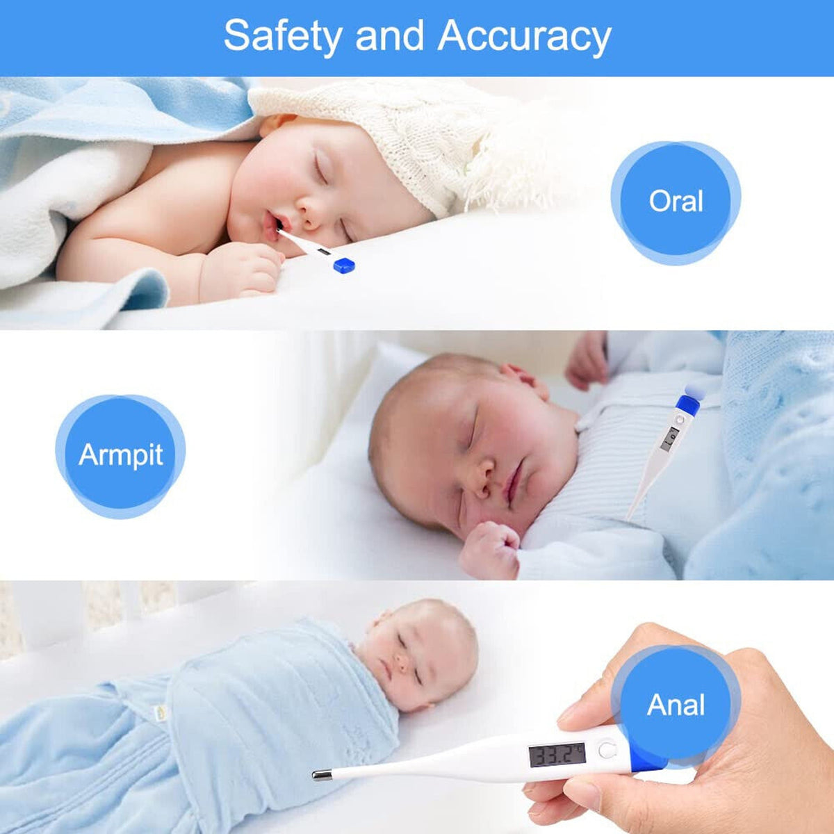 🔥Berrcom Digital Thermometer for Adults and Kids Oral DT-007 White & Blue NWT🔥