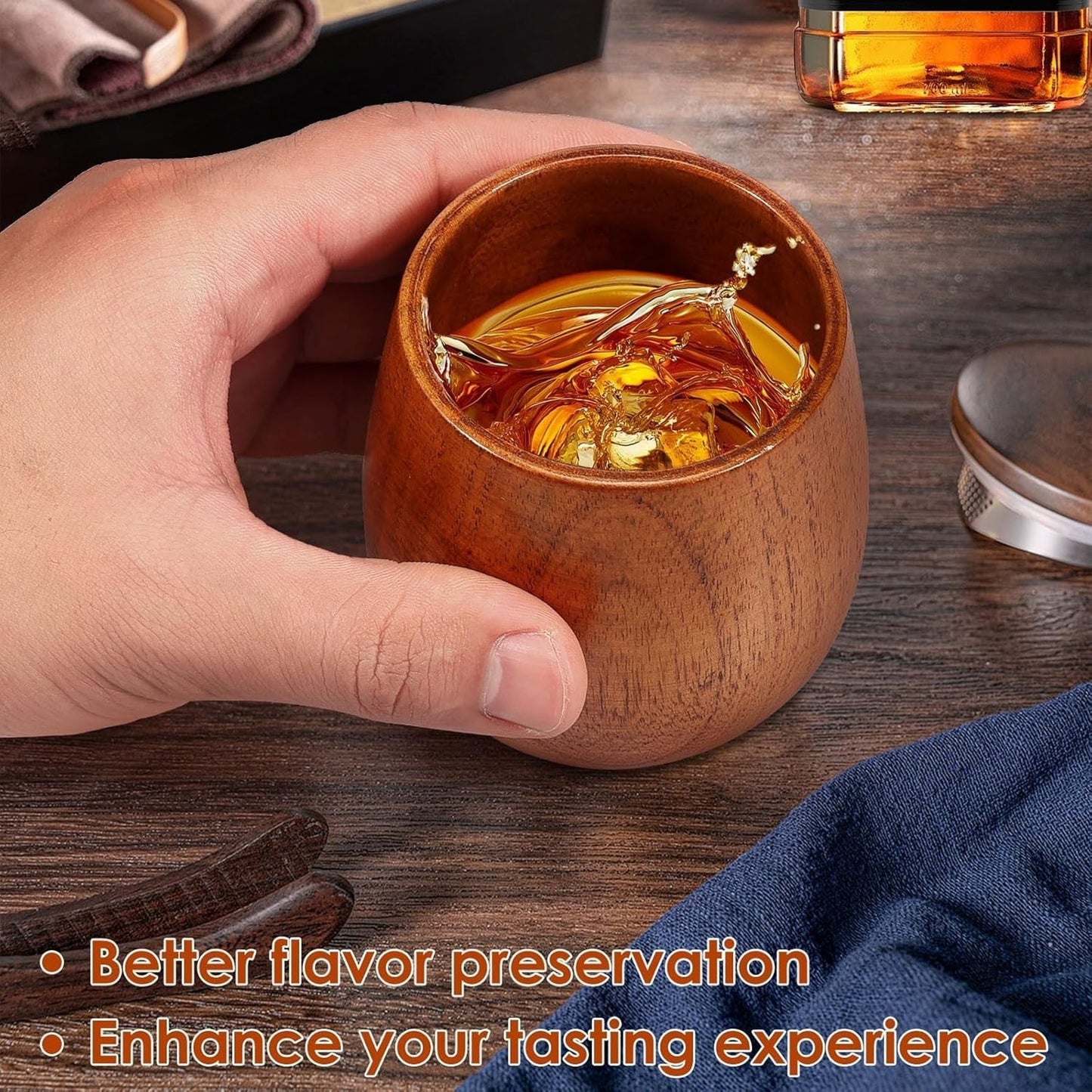 🔥Bourbon Wooden Drinking Glasses 2pk 250ml Whiskey Tumbler BNWT🔥