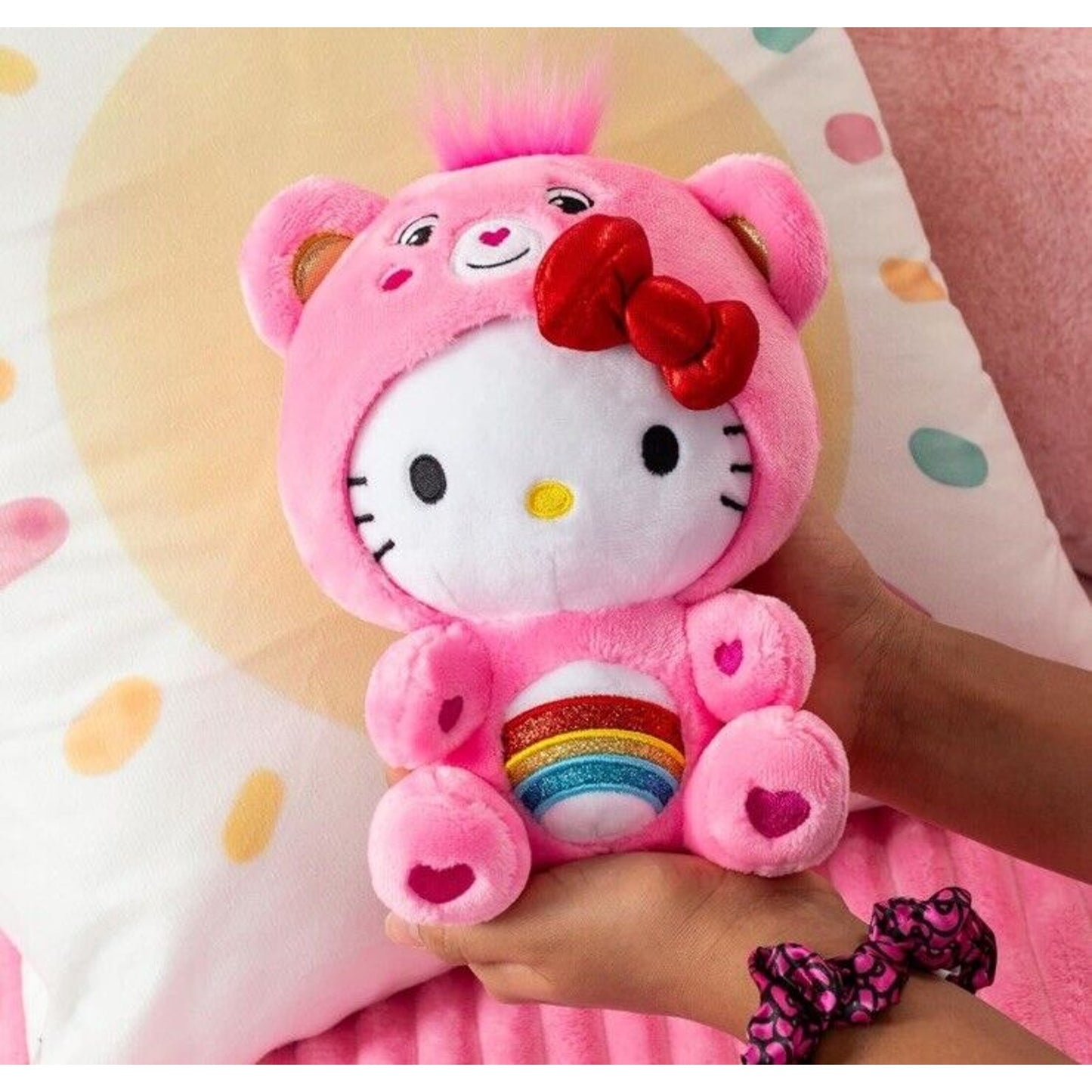 🔥Care Bears Hello Kitty Dressed As Cheer Bear 9”Plush BNWT🔥