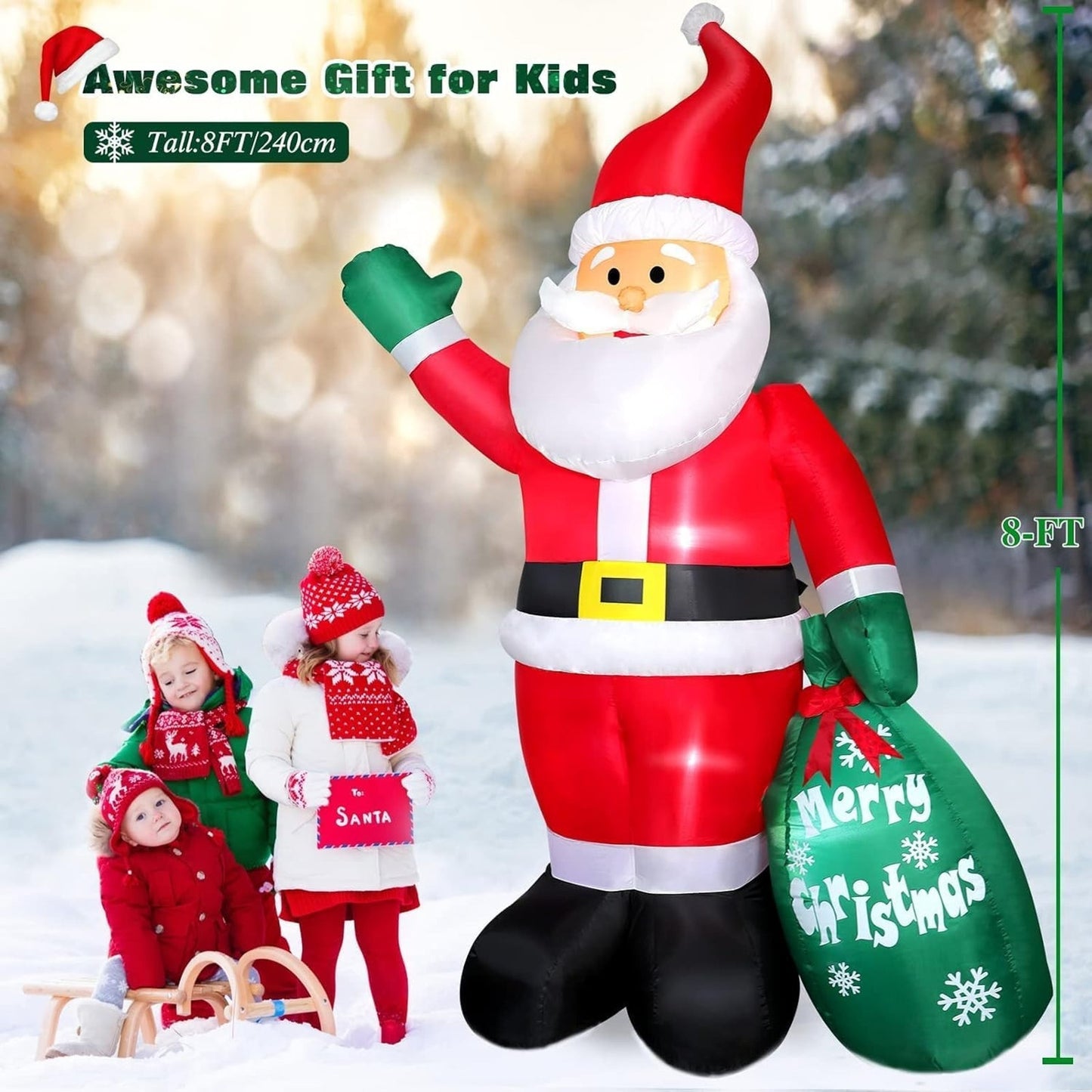 🔥8 FT Christmas Inflatable Santa Claus Outdoor Decorations BNWT🔥
