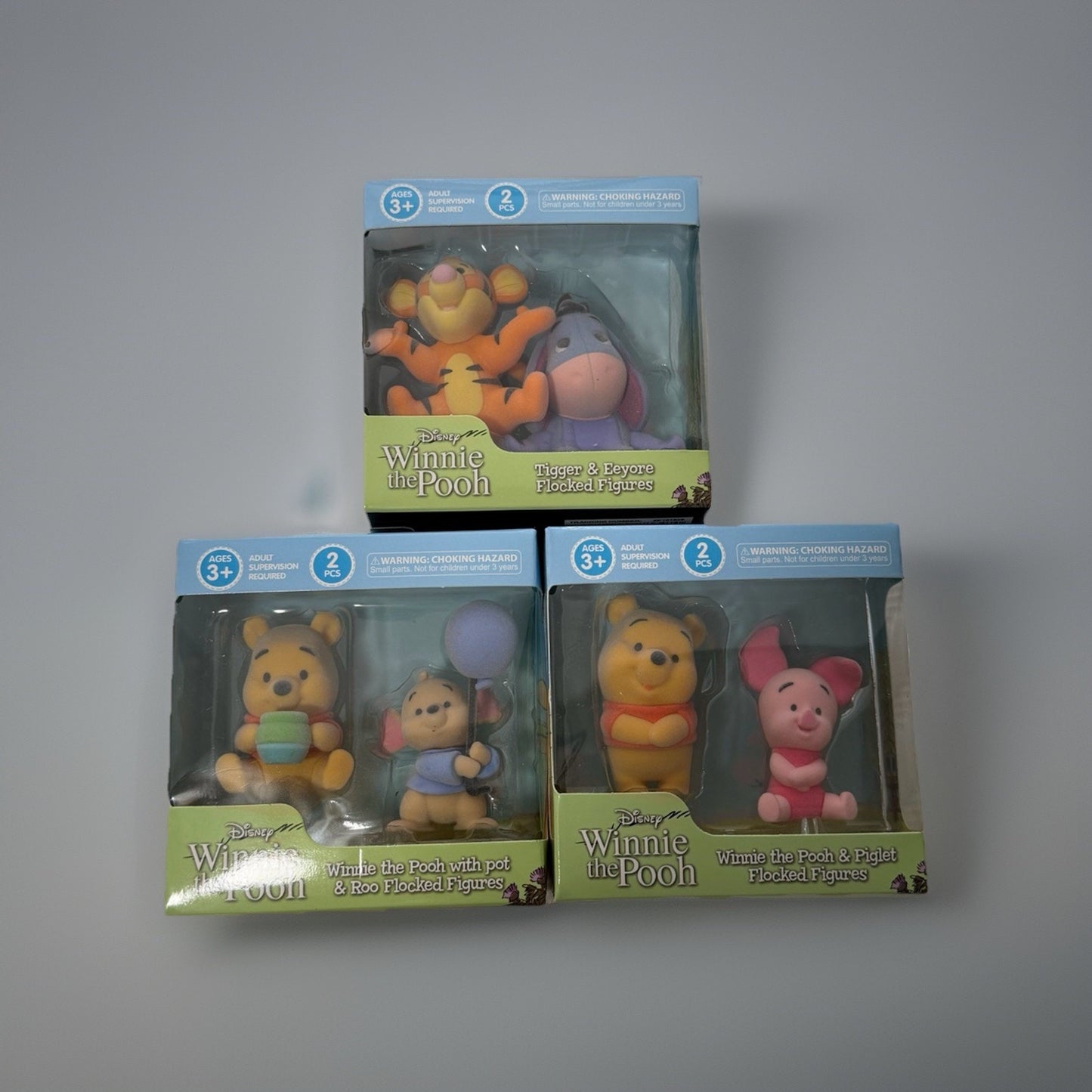 🔥Disney Winnie the Pooh 6 Flocked Figures Pooh Tigger Eeyore Roo Piglet NWT🔥