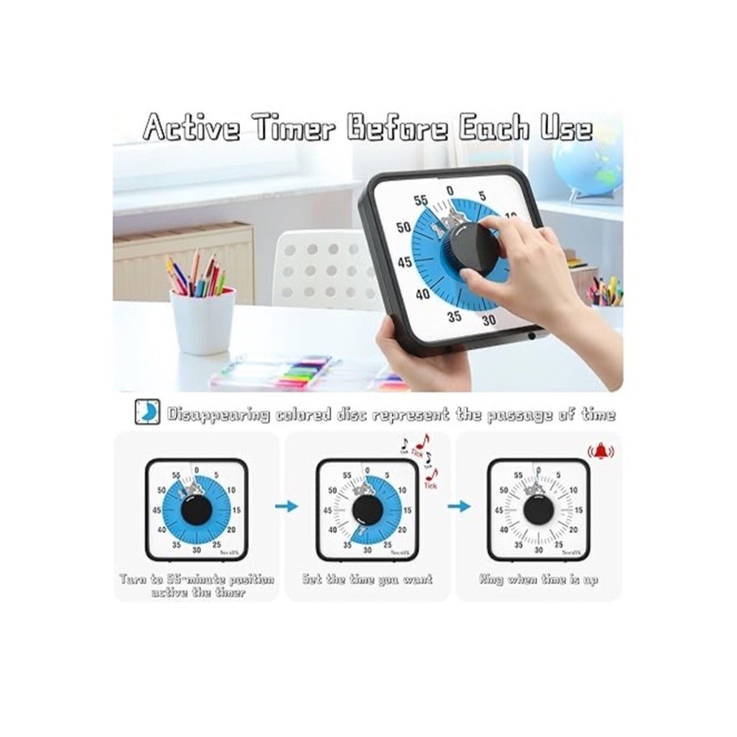 🔥Secura 60-Minute Visual Countdown Timer 7.5" Oversize Visual Timer BNWT🔥