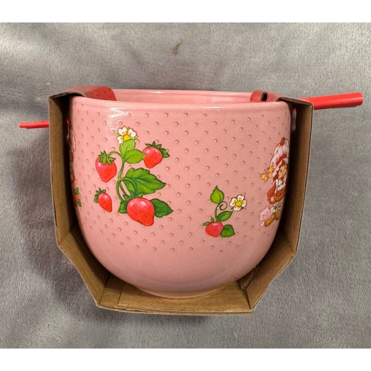 🔥Strawberry Shortcake Pink Ramen Noodle Bowl with a Spoon and Chopsticks BNWT🔥