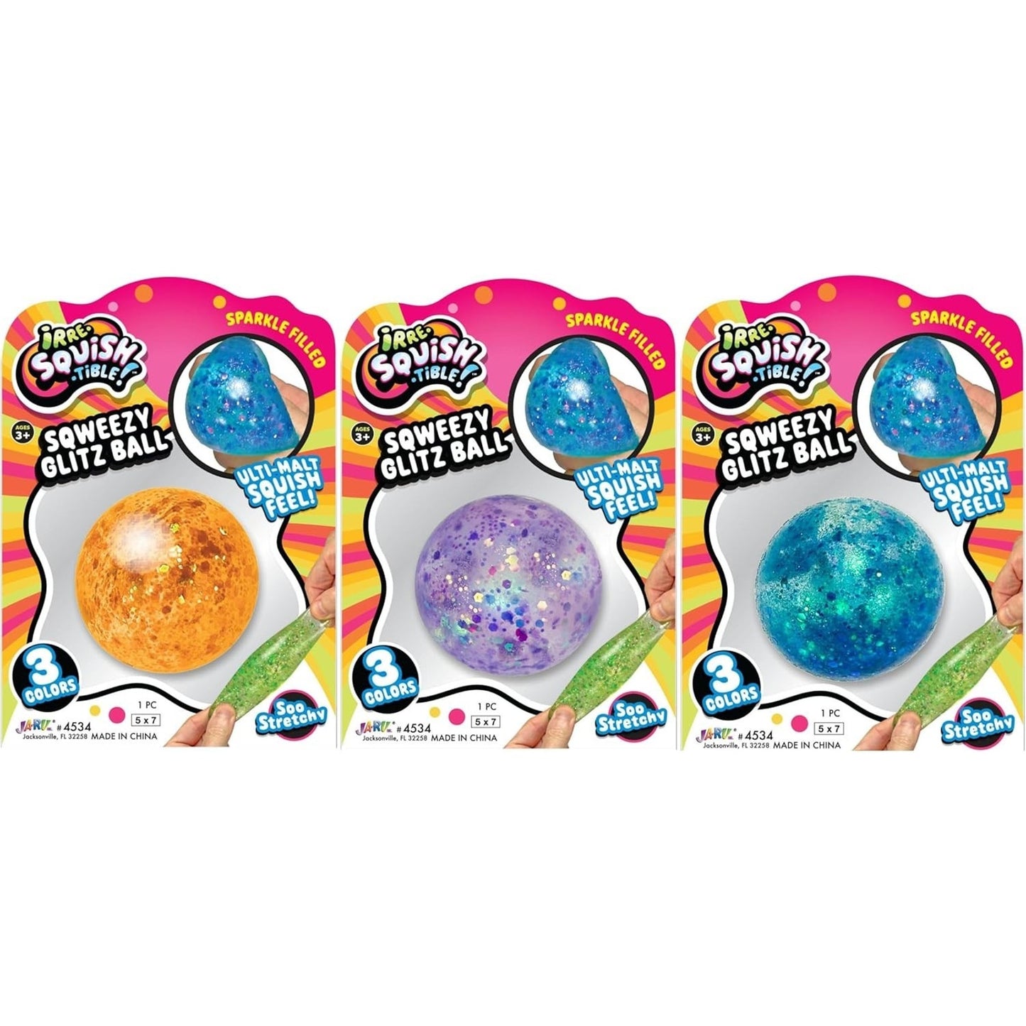 🔥Ja-Ru Irre Squish-Tible Sqweezy Squishy Sparkle Glitz Ball PURPLE BNWT🔥
