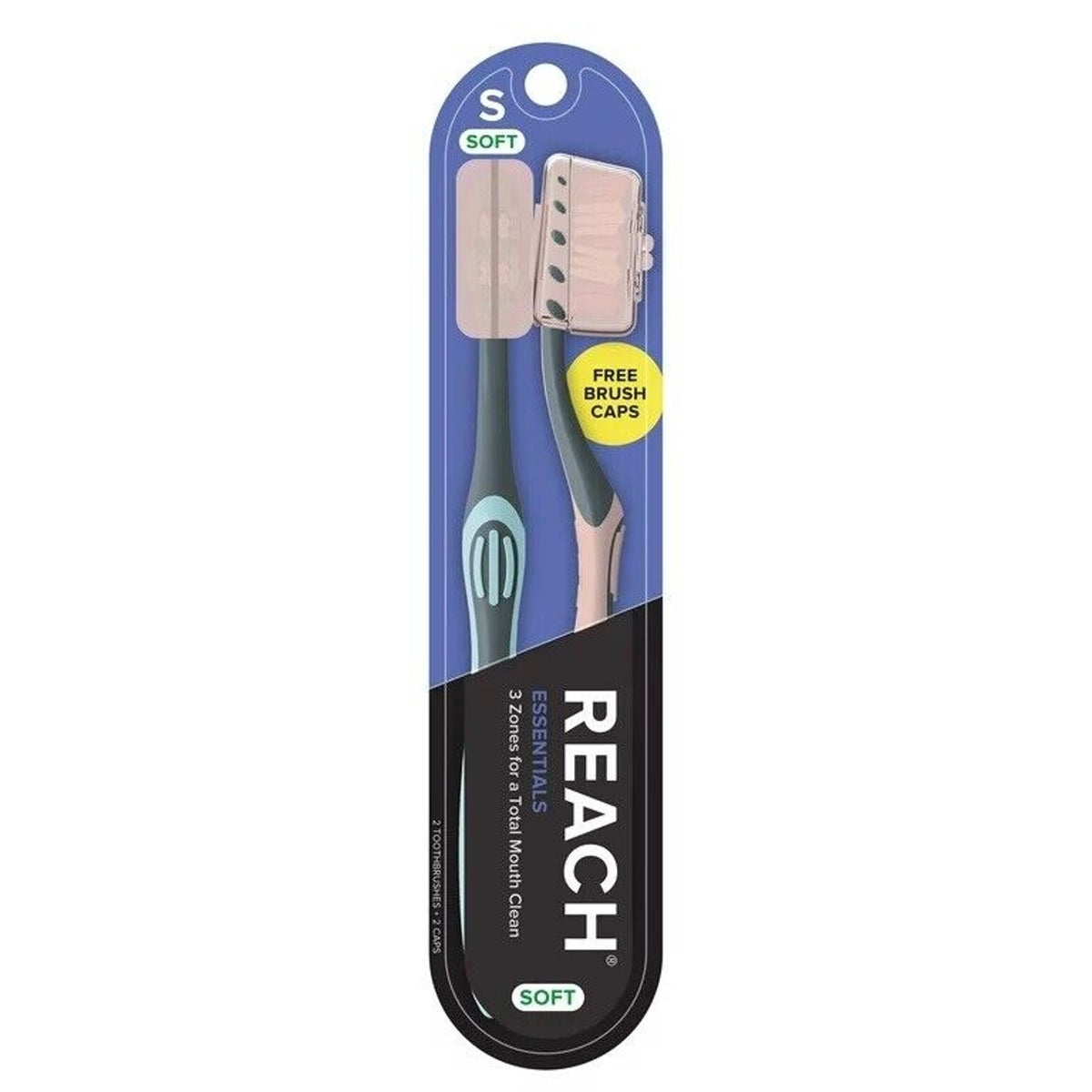 🔥10 Reach Essentials Soft Bristle Toothbrushes w/ Brush Caps 2ct Pks x 5 NWT🔥