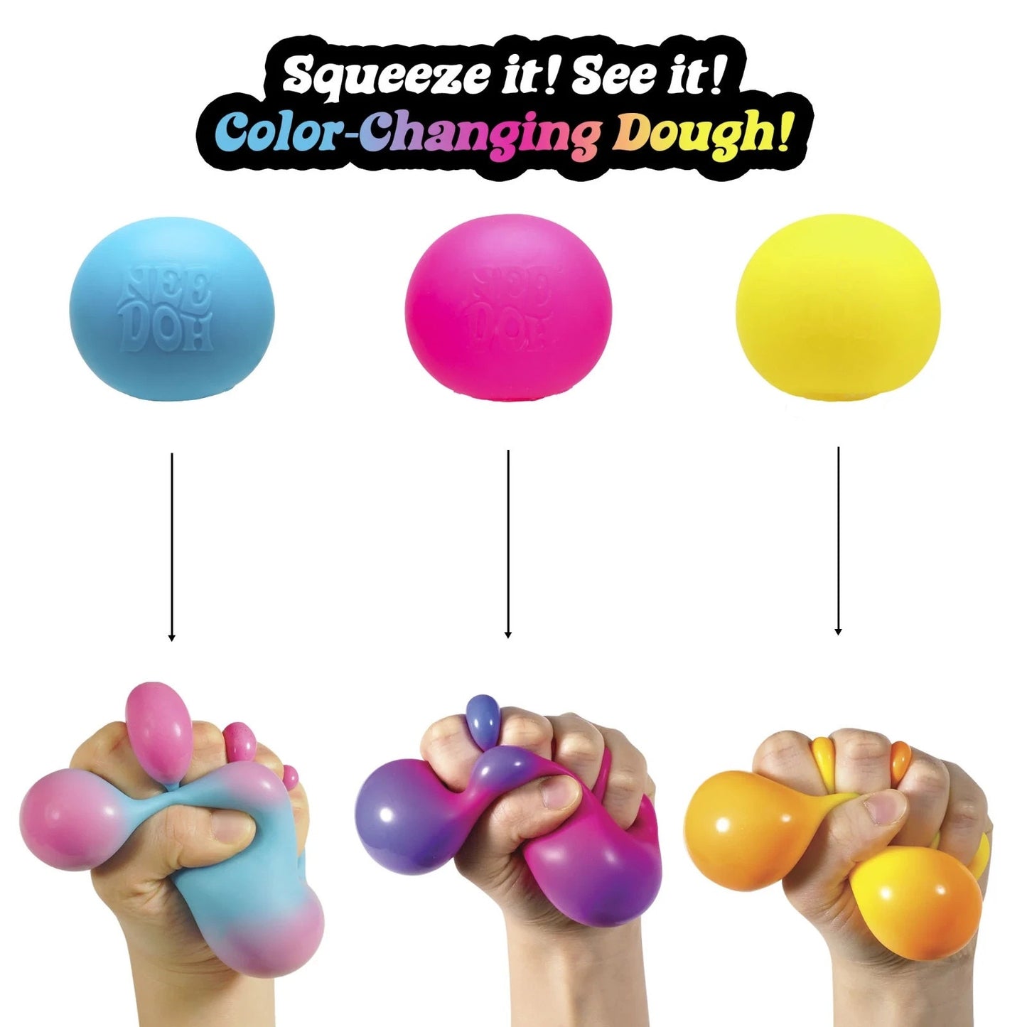 🔥NeeDoh Color Change Fidget Toy Stress Relief Squishy Ball Yellow BNWT🔥