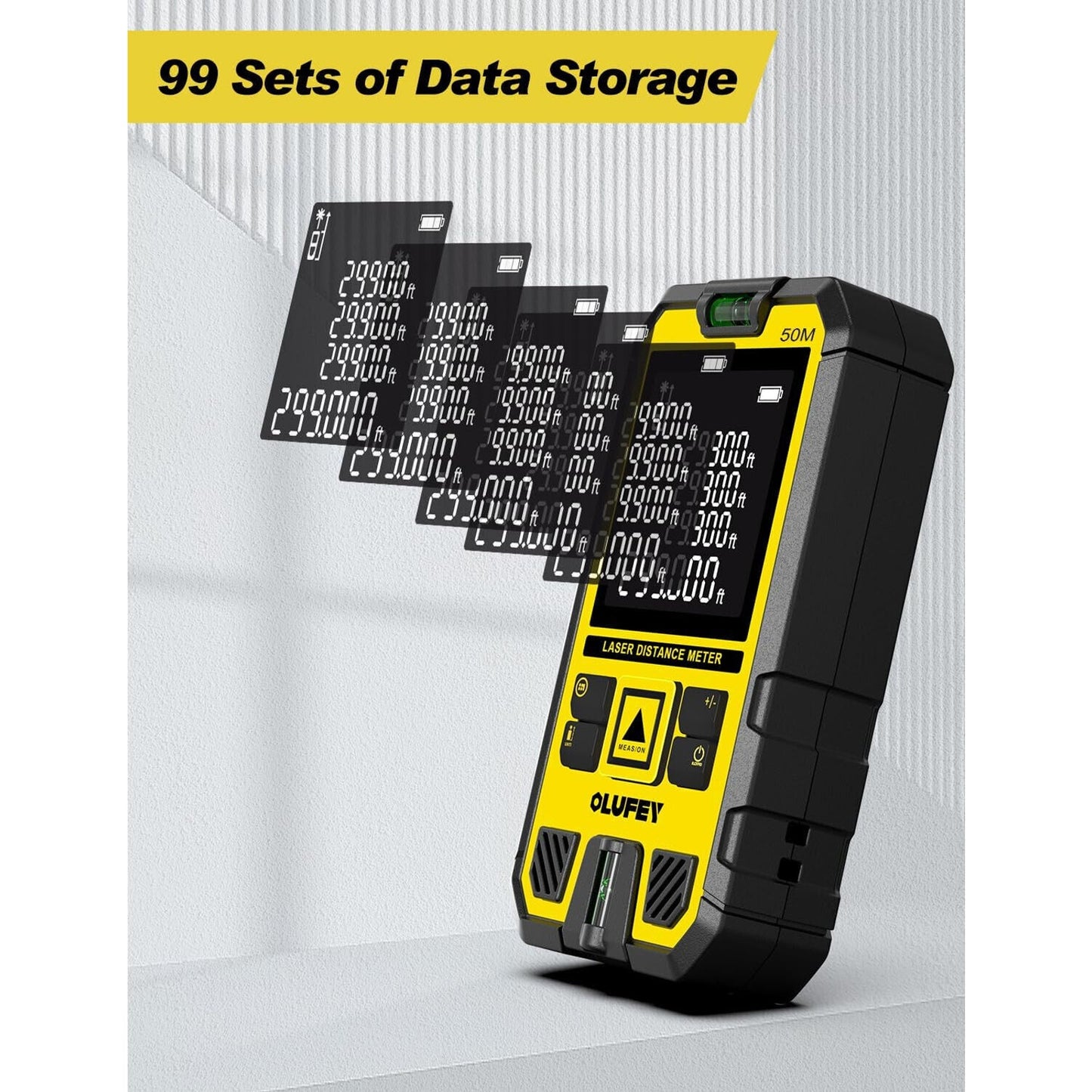 🔥Laser Measure 165ft Laser Distance Meter with 2 Bubble Levels Yel LCD BNWT🔥