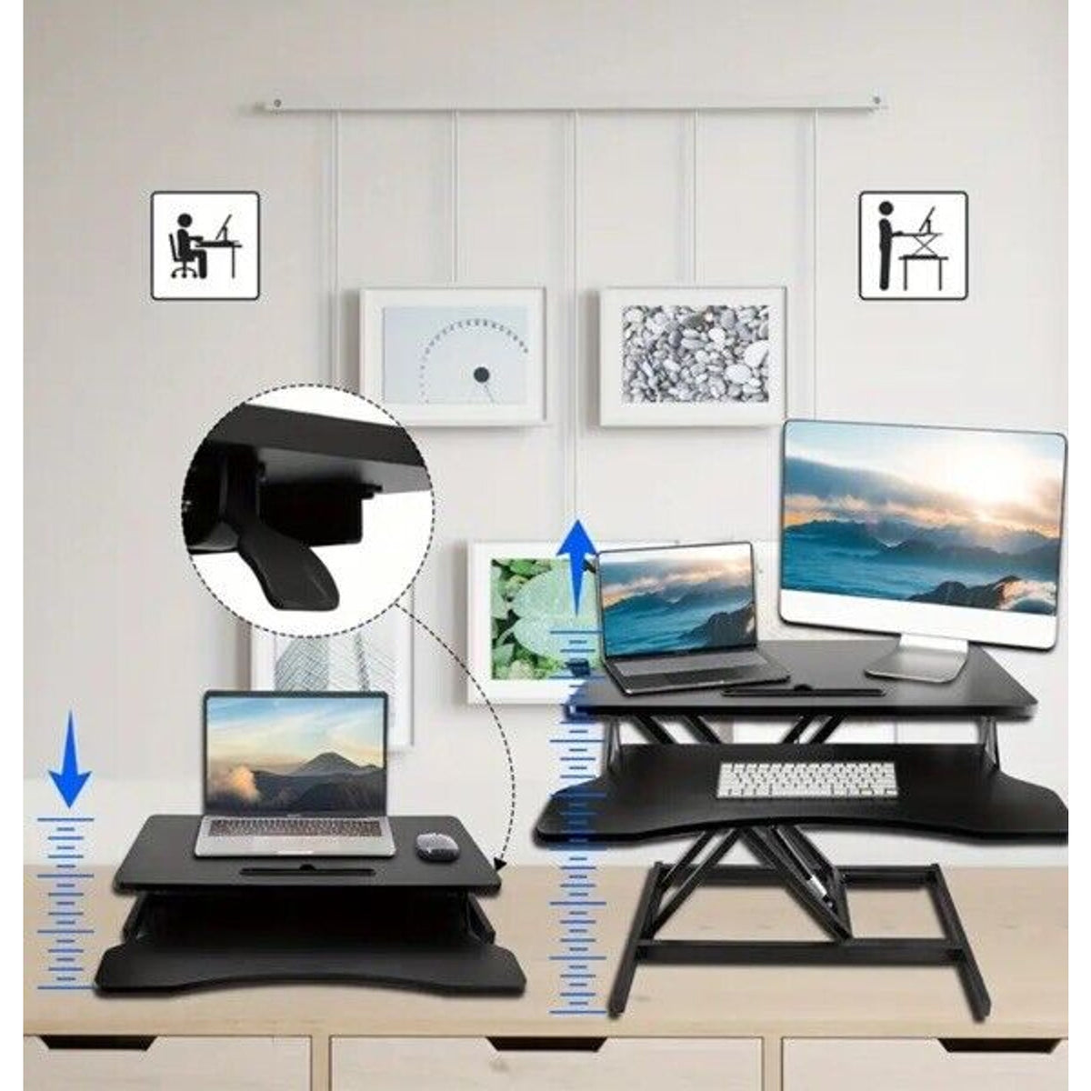 🔥Height Adjustable Standing Desk Monitor Riser Tabletop Sit/Stand Workstation🔥