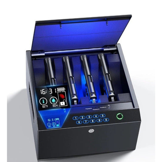 🔥4-Pistol Biometric Gun Safe with LCD Temp Humidity Battery BNWT🔥