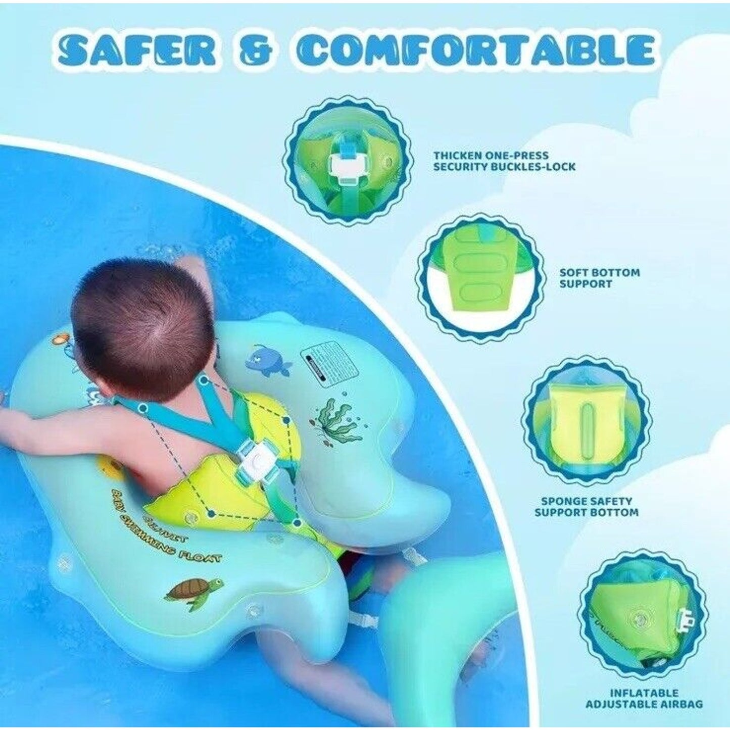 🔥No Flip Baby Swimming Float with UPF50+ Sun Canopy Baby Floats for Pool NWT🔥