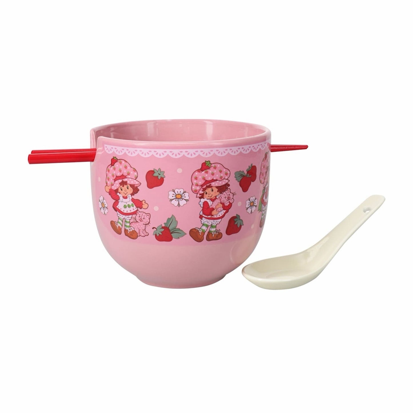 🔥Strawberry Shortcake Pink Ramen Noodle Bowl with a Spoon and Chopsticks BNWT🔥
