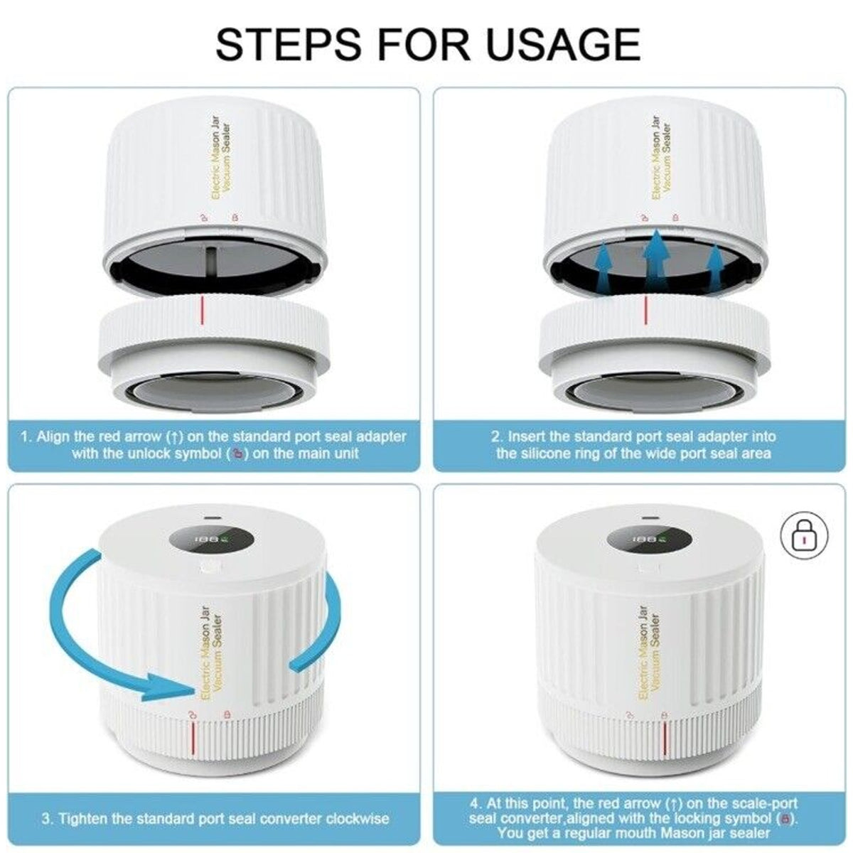 🔥Electric Mason Jar Vacuum Sealer Kit For Wide & Regular Mouth Mason Jars NWT🔥