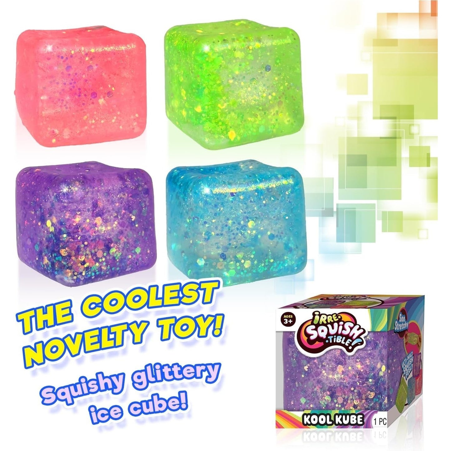 🔥Irresquishtible! Kool Kube Squishy Viral Glitter Cube Fidget Toy BNWT🔥