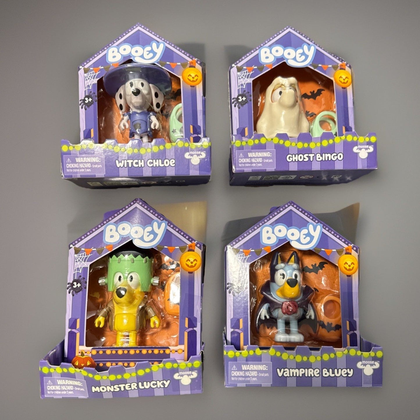 🔥Bluey Booey Figures Set of 4 Complete Chloe Bingo Lucky Halloween BNWT🔥