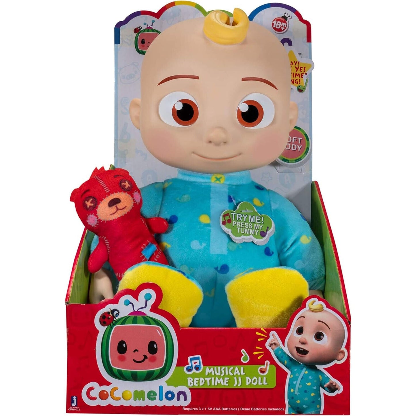🔥CoComelon Musical JJ Plush Doll - Press Tummy To Sing Bedtime Song Clips NWT💥