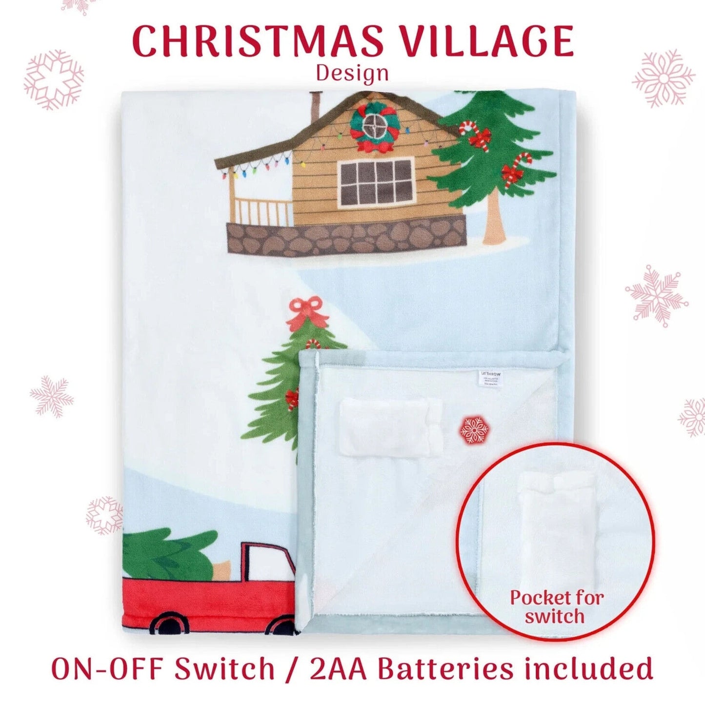 🔥Lit Holiday LED Throw Christmas Village Blanket Soft Fabric 3 Lighting Modes💥