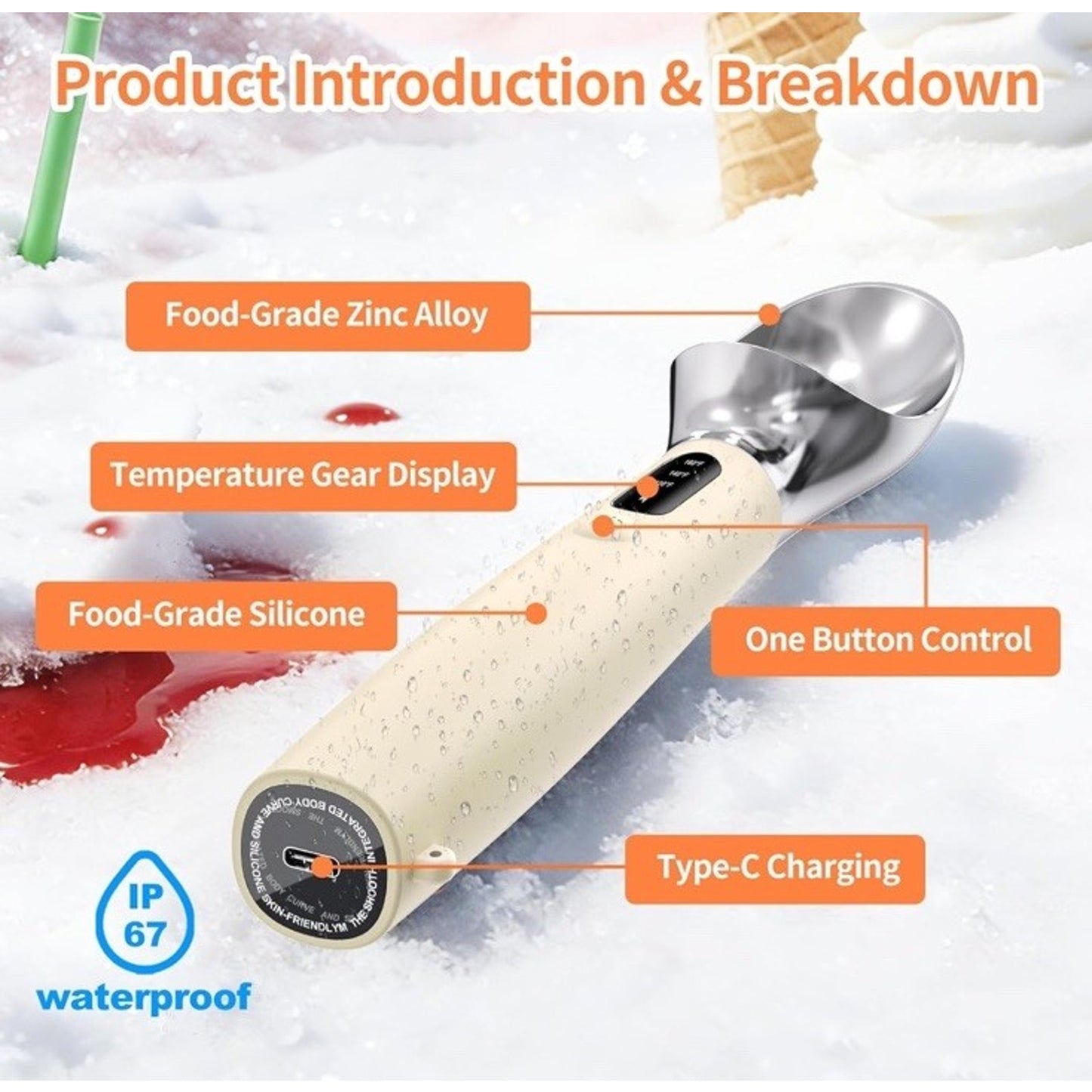🔥Heated Ice Cream Scoop Recharge Electric Warming 3-Level Temp Control NWT🔥