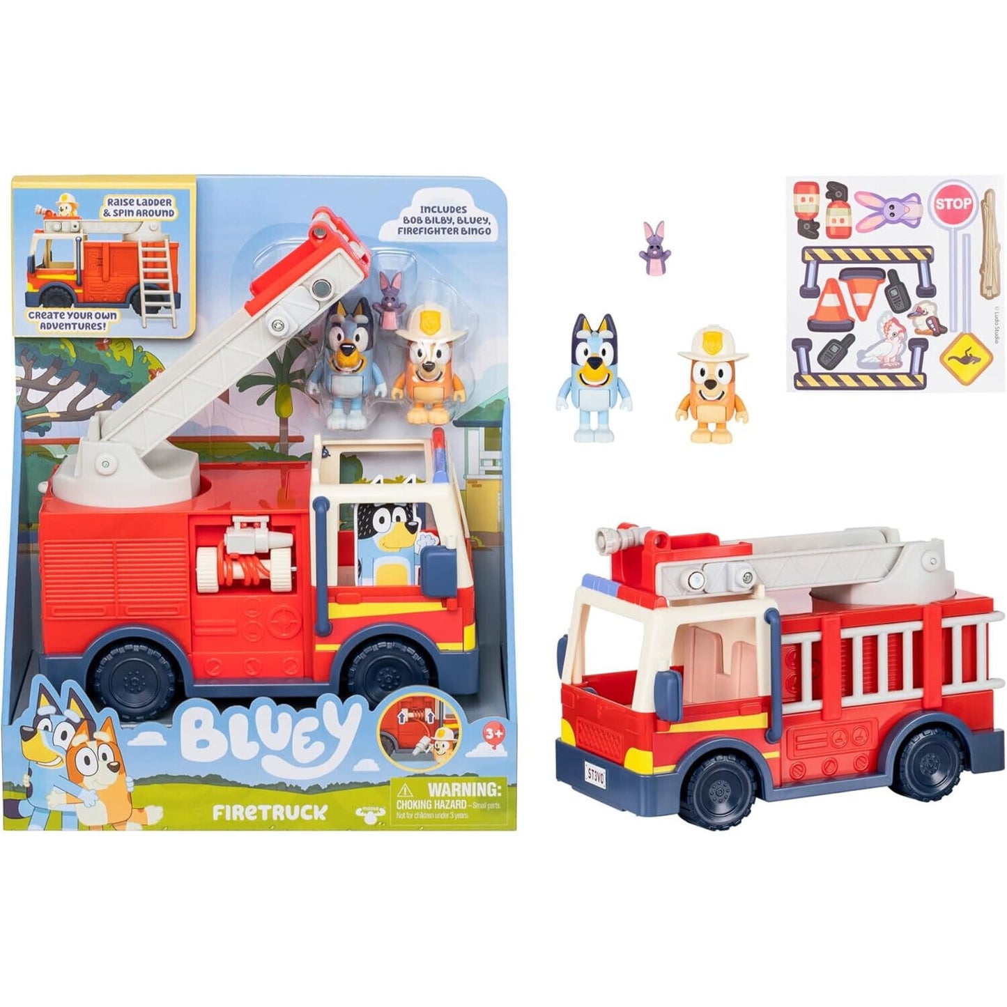 🔥Bluey Firetruck Exclusive Firefighter Bingo And Bob Bilby Figures BNWT🔥