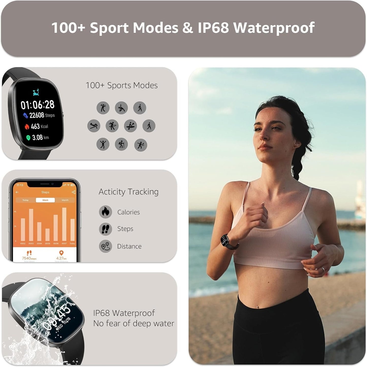 🔥Smart Watch Make/Answer Calls 1.83" Fitness Tracker Sleep Blood Ped BNWT🔥