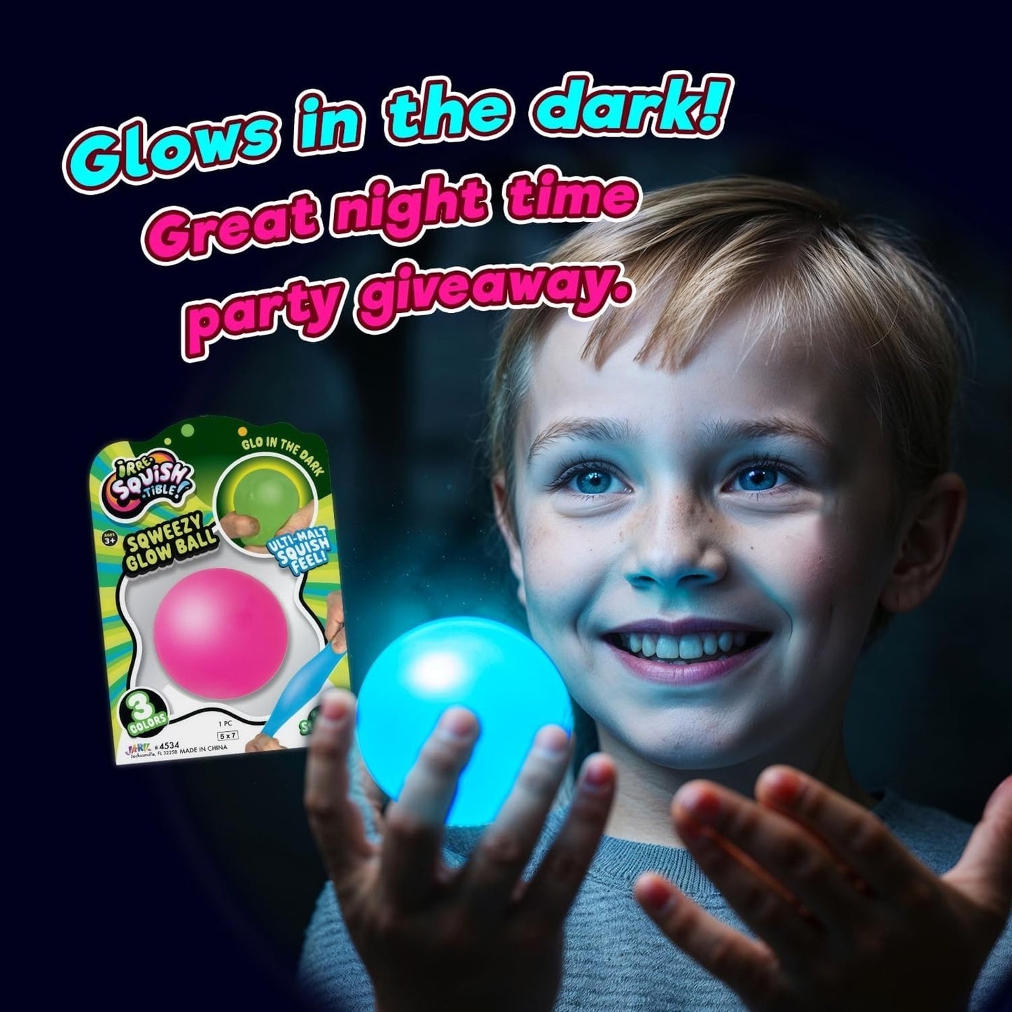 🔥JA-RU Irre-Squishtible Sqweezy Glow In The Dark Ball BLUE BNWT🔥
