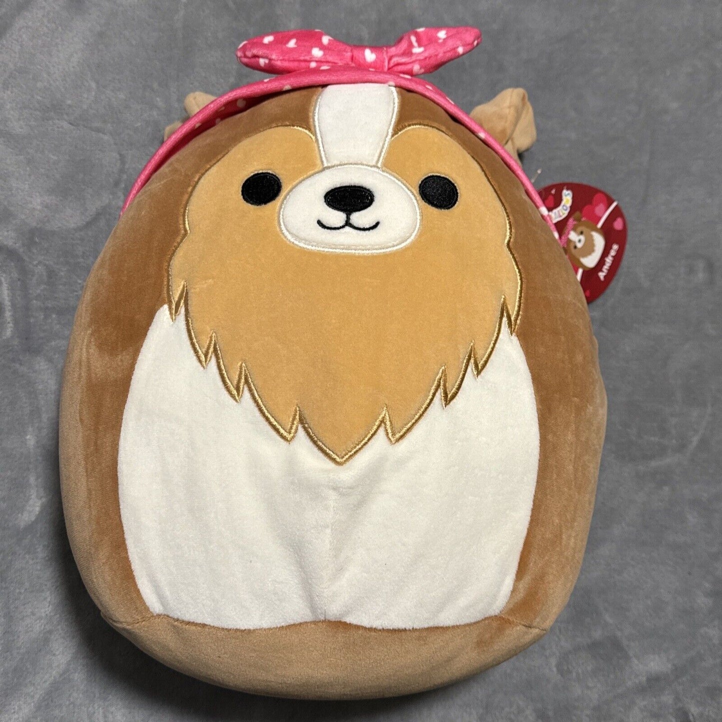 🔥Squishmallow 11” Valentines Day Sheltie Andres with Pink Headband BNWT🔥