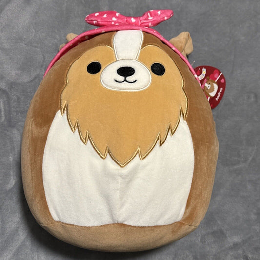 🔥Squishmallow 11” Valentines Day Sheltie Andres with Pink Headband BNWT🔥