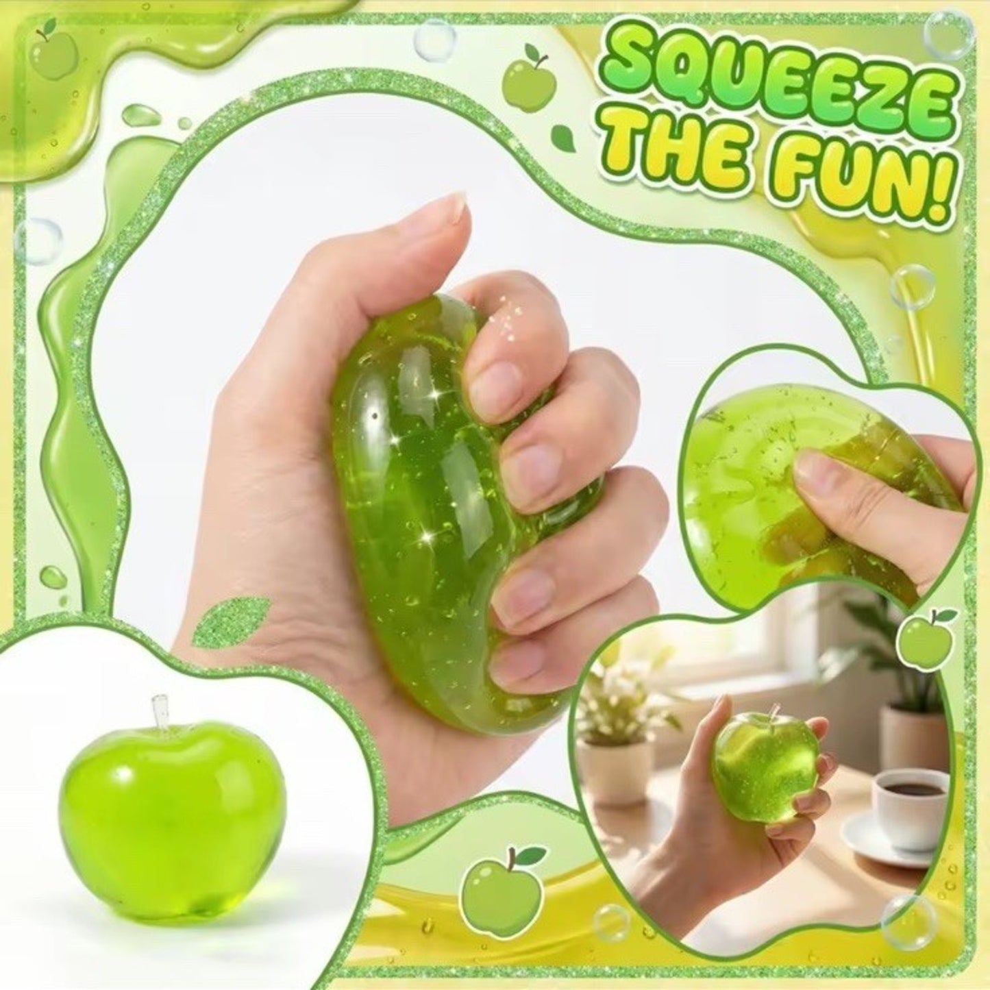 🔥Squishy Green Apple Stress Ball Soft Fidget Sensory Toy Slow Reb BNWT🔥