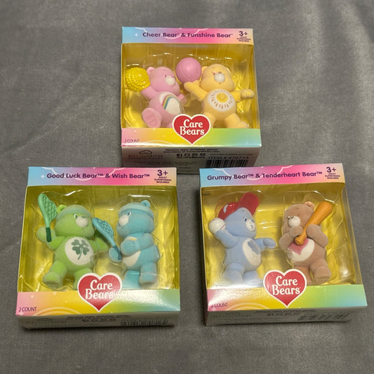 🔥Care Bears Flocked Mini Collectible Figures Lot (6 Figures) BNWT🔥