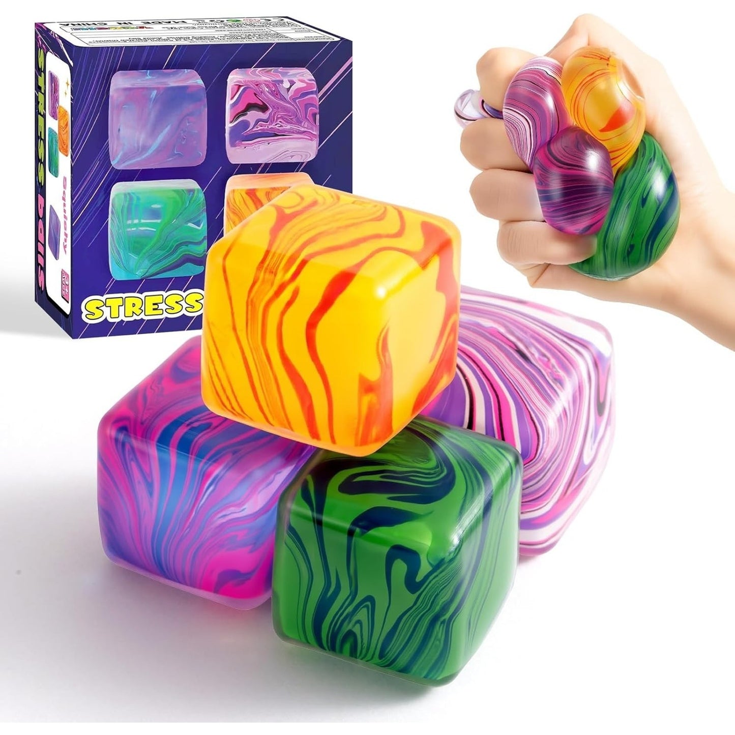 🔥4pk Squishy Fidget Toys Stress Cube Squishies Slow Rising Stress Cubes BNWT🔥