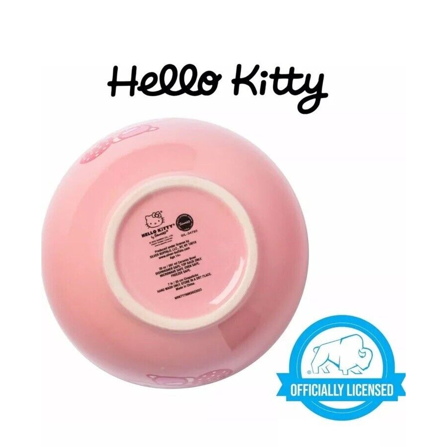 🔥Silver Buffalo Hello Kitty Strawberry Milk Ceramic Ramen Bowl with Chopsticks