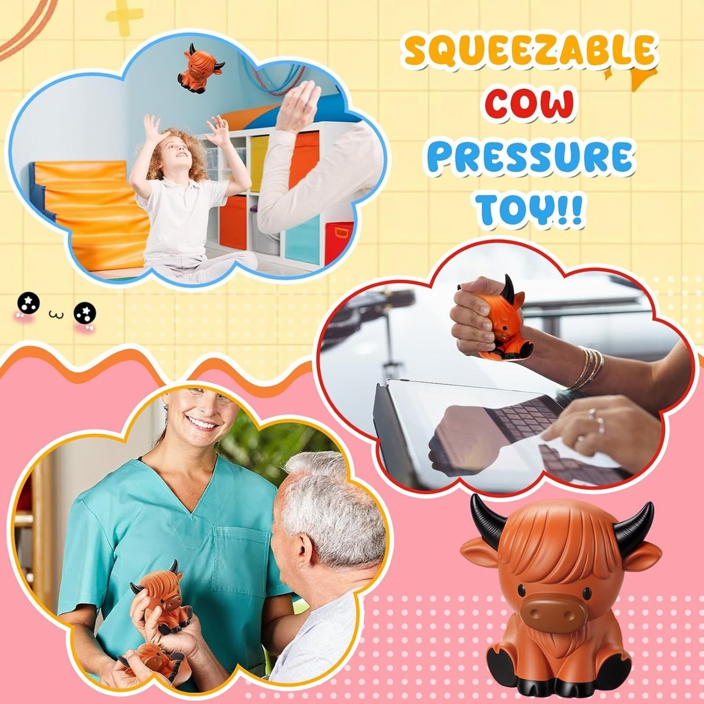 🔥Highland Cow Slow Rising Squeezy Stress Ball Fidget Toy BNWT🔥